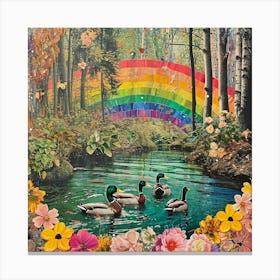 Rainbow Ducks In The Pond 1 Canvas Print