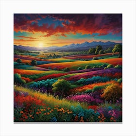 Sunset In The Fields Canvas Print