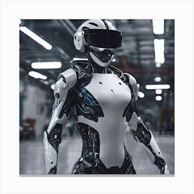 Robot Woman Standing In A Factory 1 Canvas Print