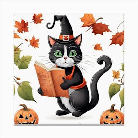 Cute Cat Halloween Pumpkin (38) Canvas Print