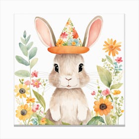 Floral Baby Rabbit Nursery Illustration (5) Canvas Print