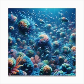 Coral Reef, Living Sculptures: Biomorphic Blooms in Prismatic Hues 3 Canvas Print