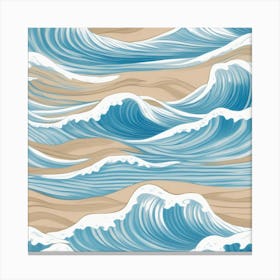 Ocean Waves Gentle Pencil Drawings Of Waves Highlighted With Shades Of Light Blue And Sandy Beige 2 Canvas Print