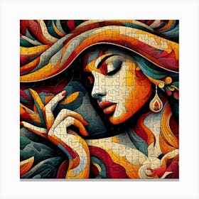 Abstract Puzzle Art Woman in a Hat Canvas Print