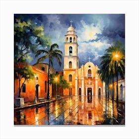 Church At Night 1 Canvas Print