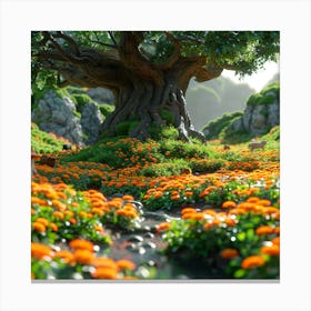 Lena1987 A Big Gras In The Forest Full Of Flowers And Animals 9209cc94 325e 4099 9e66 56cd192e7ce3 3 Canvas Print