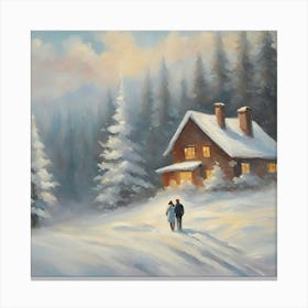 Couple Walking In Snow Canvas Print