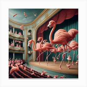 Flamingos Perform Ballet on Stage Canvas Print