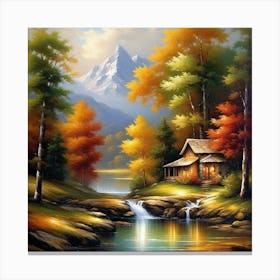 Cabin By The Stream Canvas Print