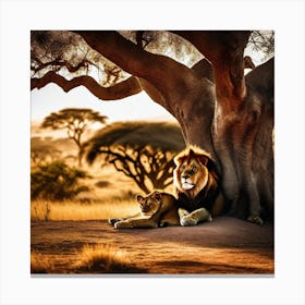 Lions Under A Tree 1 Canvas Print