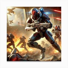 A Dynamic Scene Depicting The Martian Shock Troopers Overwhelming Enemy Position Canvas Print