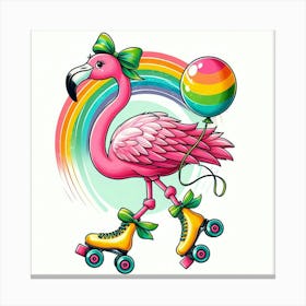 Flamingo with roller skates 1 Canvas Print