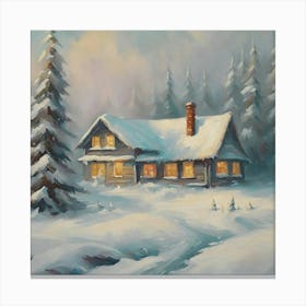 Winter Cabin In The Woods Canvas Print