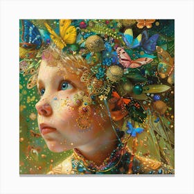 Child With Butterflies In Her Hair Canvas Print