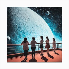 Group Of Girls Looking At The Moon Canvas Print