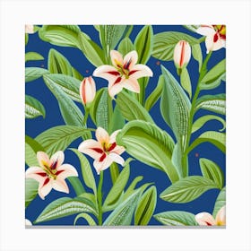 Seamless Pattern With Lilies And Leaves Canvas Print