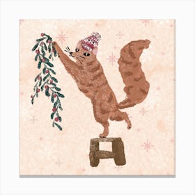 Christmas fox with garland Canvas Print