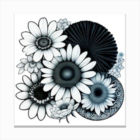 Hand Draw Colorful Flower Free Photos and Background, Black And White Flowers Canvas Print