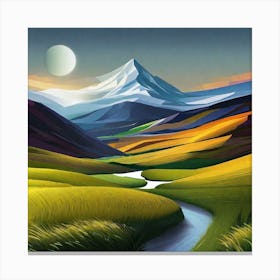 Landscape With Mountains And A River Canvas Print