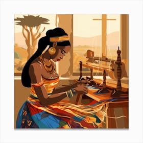 African Woman Weaving Canvas Print