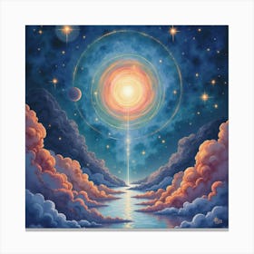 Watercolor Depiction Of A Mystical Cosmic Scene 1 Canvas Print