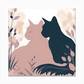 Silhouettes Of Cats In The Garden, Pastel Colors Canvas Print