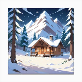 Winter Cabin In The Mountains 2 Canvas Print