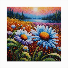 Pointillist on canvas "Flower of Daisies" 2 Canvas Print