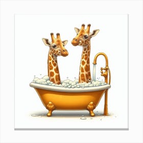 Giraffes In The Bath Canvas Print