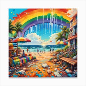 Rainbow Over The Beach Bar Retreat Canvas Print