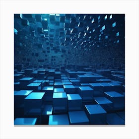 Geometric Blue Cubes Form A Grid Like Network Suspended In Mid Air, Representing The Complexity Of Digital Systems Through Futuristic 3d Visualization 1 Canvas Print
