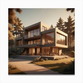 Modern House In The Forest 3 Canvas Print