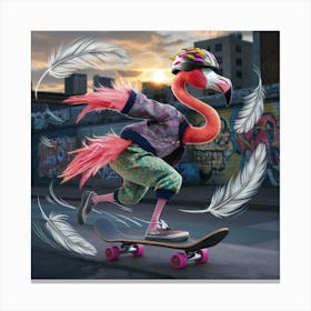 Flamingo Skateboarding 1 Canvas Print