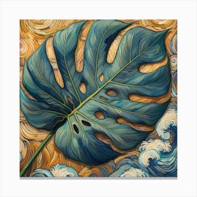 Van Gogh style, Large Monstera leaf 1 Canvas Print