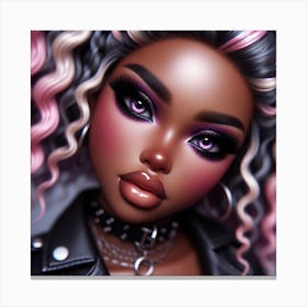 Black Doll With Pink Hair Canvas Print