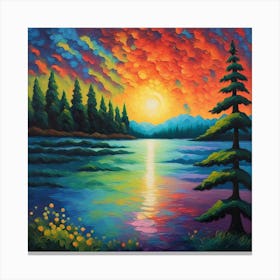 Sunset Serenity: Enchanting Pine Silhouette Against a Celestial Sky Canvas Print