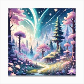 A Fantasy Forest With Twinkling Stars In Pastel Tone Square Composition 45 Canvas Print