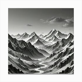 Black And White Mountain Landscape Canvas Print