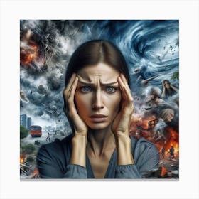 A Realistic Image Of A Woman In A State Of Stress, With Her Hands Pressing Against Her Temples Canvas Print