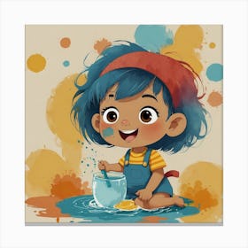 Little Girl Playing With Paint Canvas Print