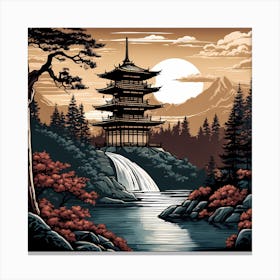 Pagoda,Painting,Japanese Landscape (3) Canvas Print