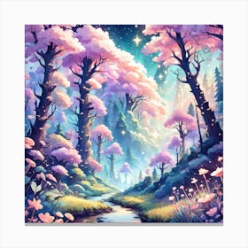 A Fantasy Forest With Twinkling Stars In Pastel Tone Square Composition 193 Canvas Print