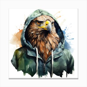 Watercolour Cartoon Hawk In A Hoodie 2 Canvas Print