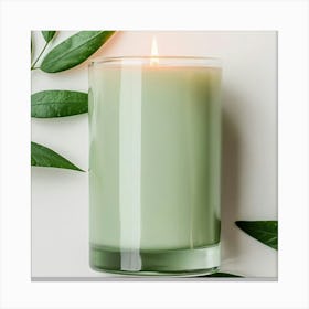 Candle With Green Leaves Canvas Print