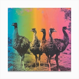 Rainbow Retro Ostrich Collage 2 Canvas Print