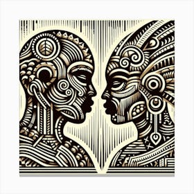 Tribal African Art Silhouette of a man and woman Canvas Print