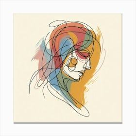 A Pensive Human Head - Creative Color Line Drawing Canvas Print