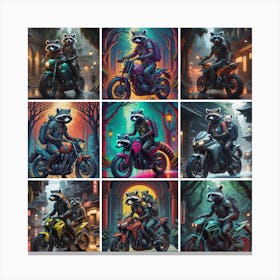 Raccoons On Motorcycles Canvas Print