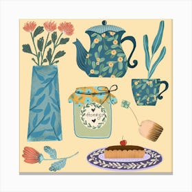 Chic flower teapot and teacup Canvas Print