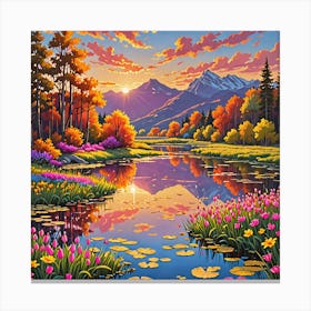 Sunset At The Lake Canvas Print